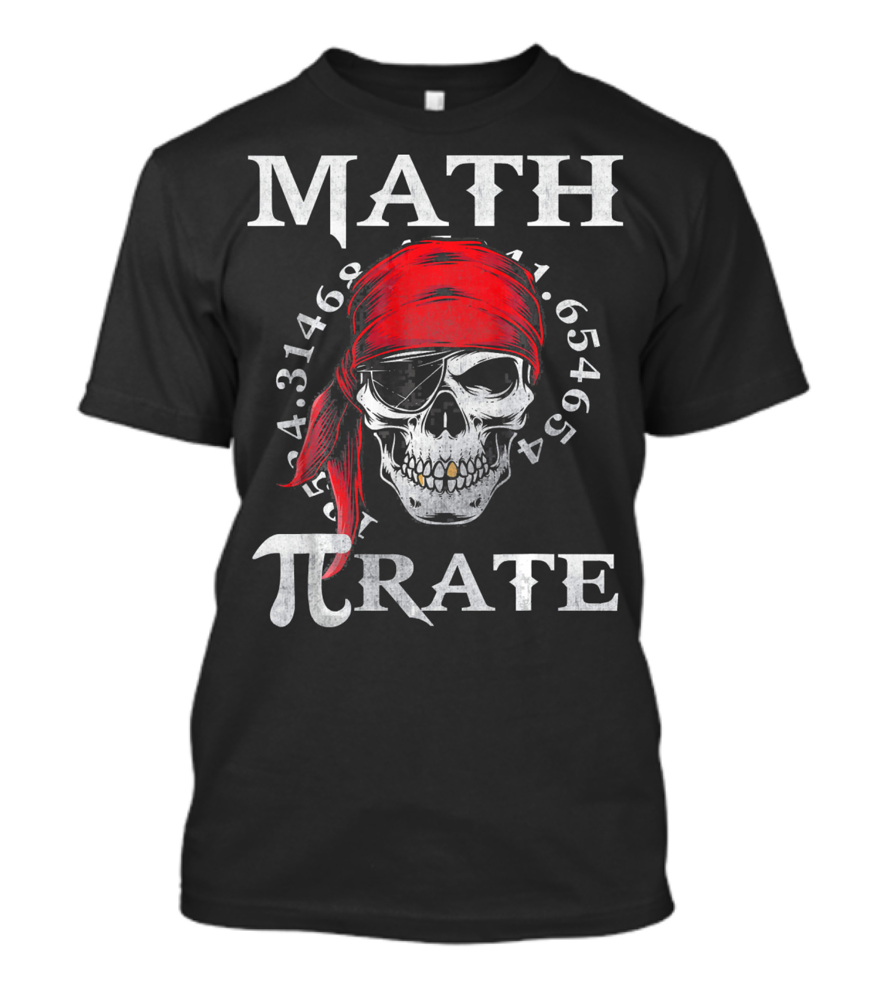 Math Pi-rate Skull With Red Bandana And Numbers T-Shirt