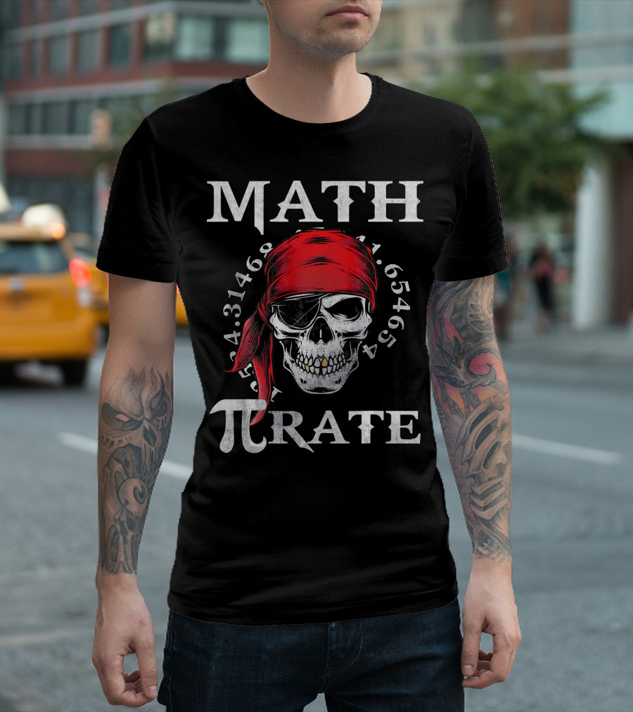Math Pi-rate Skull with Red Bandana and Numbers T-Shirt