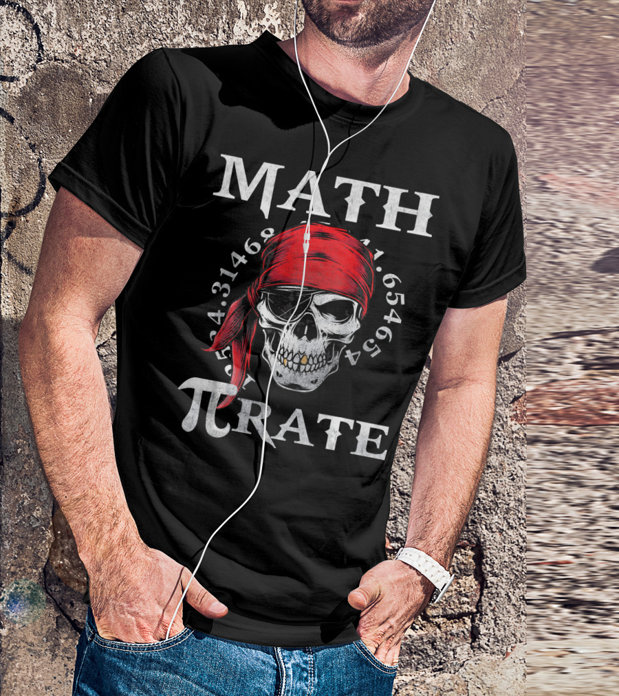 Math Pi-rate Skull With Red Bandana And Numbers T-Shirt