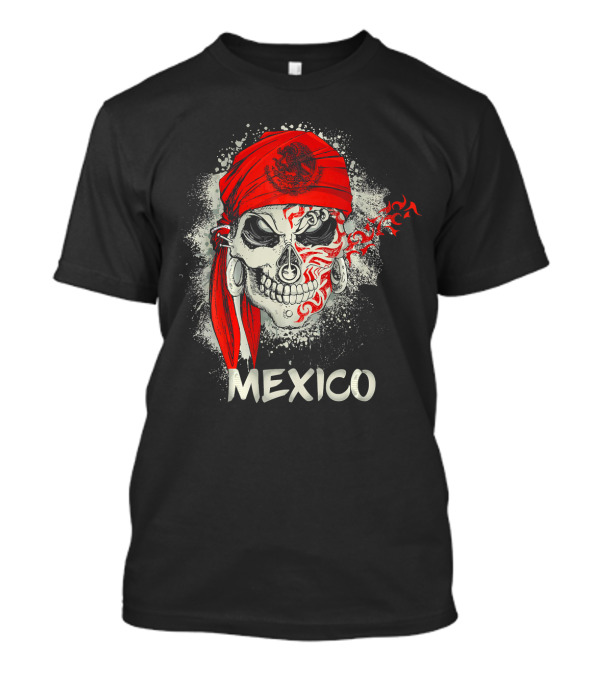 MEXICO SKULL WITH RED BANDANA AND SERPENT EMBLEM T-Shirt