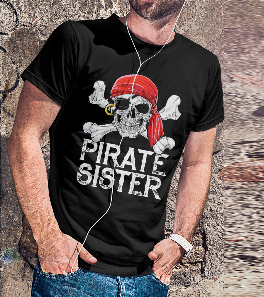 Pirate Sister Skull With Red Bandana And Crossbones T-Shirt
