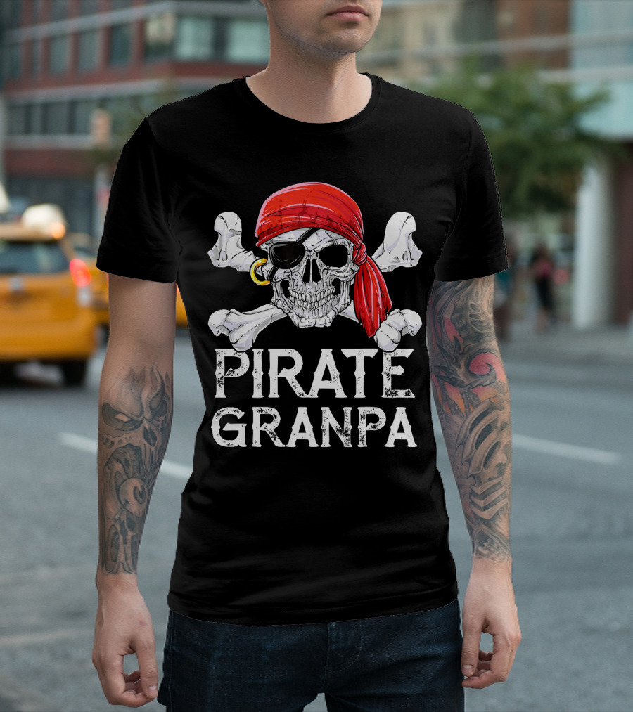 Pirate Granpa Jolly Roger Skull and Crossbones T-Shirt
