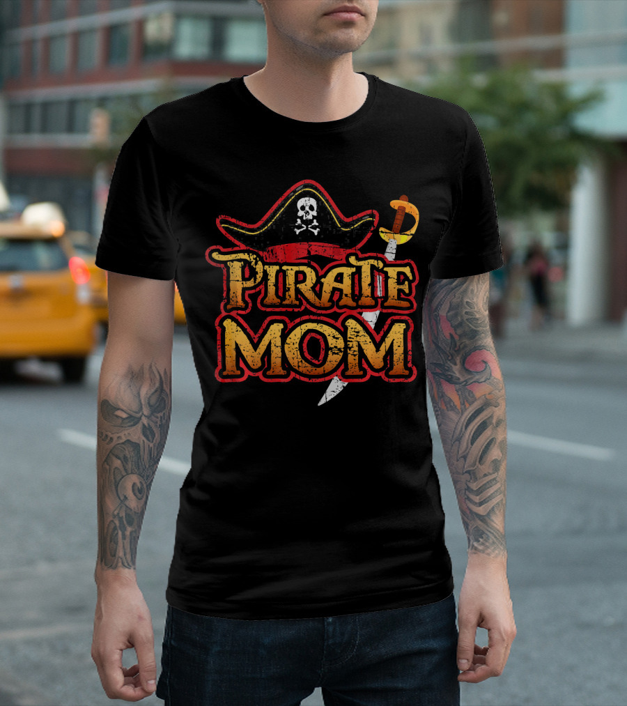 Pirate Mom Hat and Sword Birthday Party Cruise T-Shirt