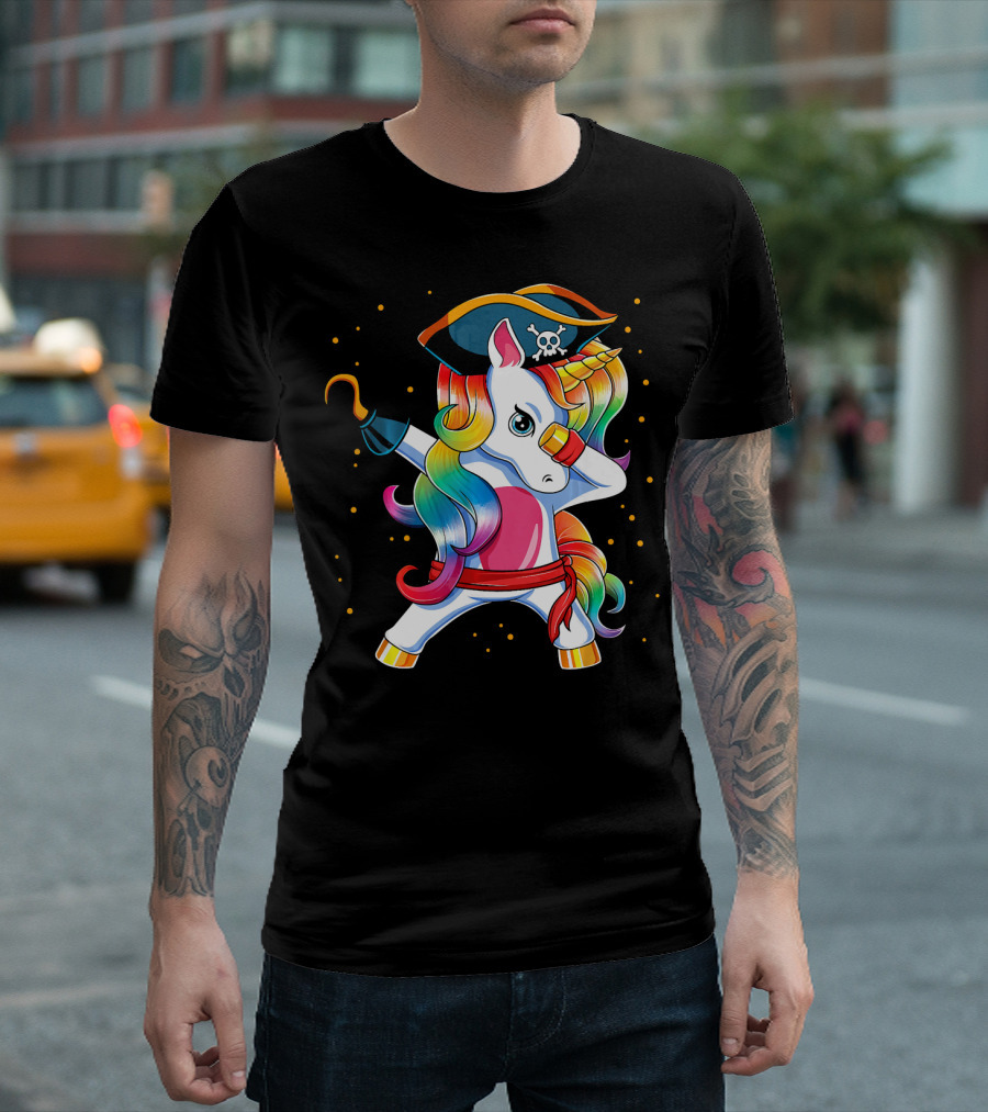 Funny Pirate Unicorn with Rainbow Hair and Eye Patch T-Shirt