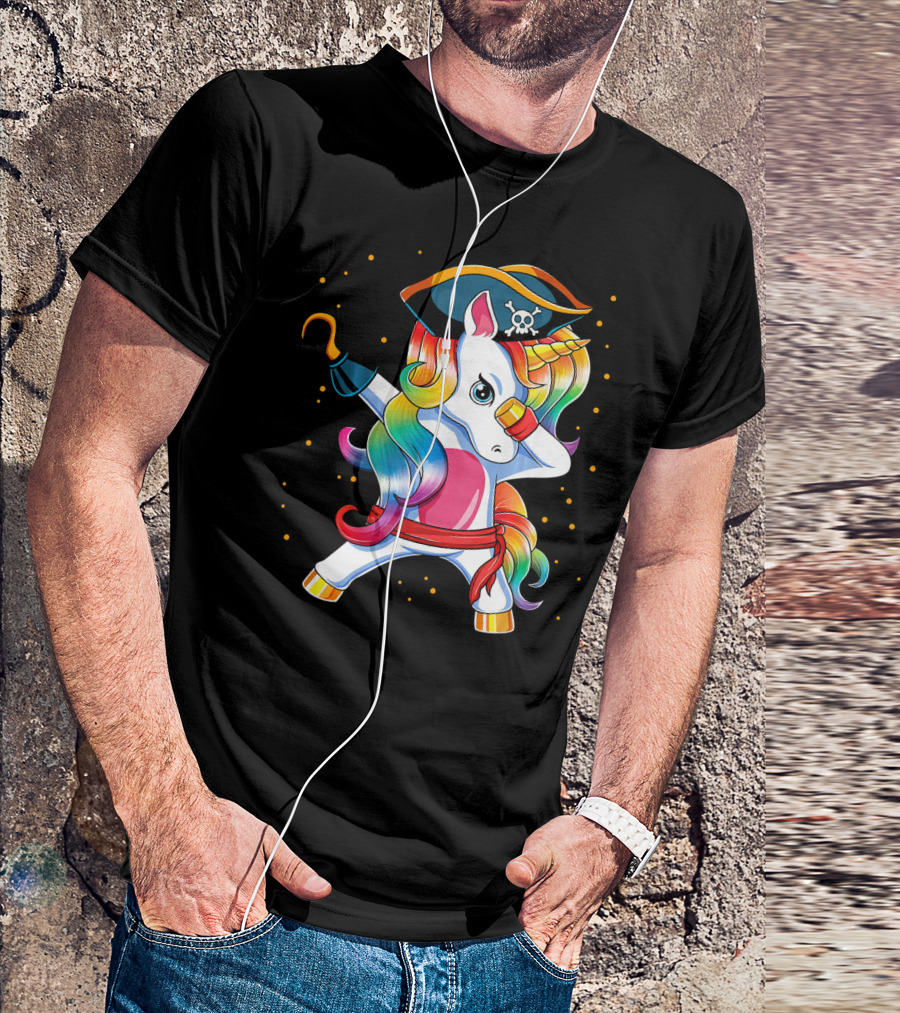 Funny Pirate Unicorn With Rainbow Hair And Eye Patch T-Shirt