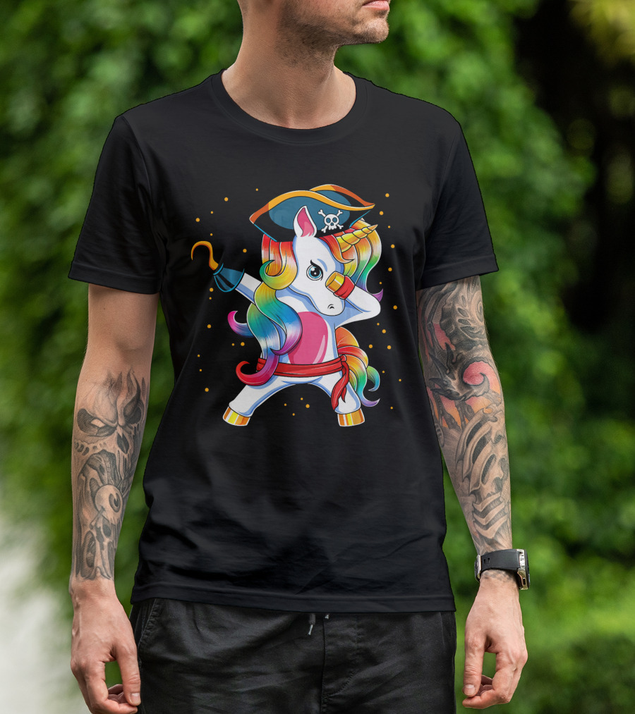 Funny Pirate Unicorn With Rainbow Hair And Eye Patch T-Shirt