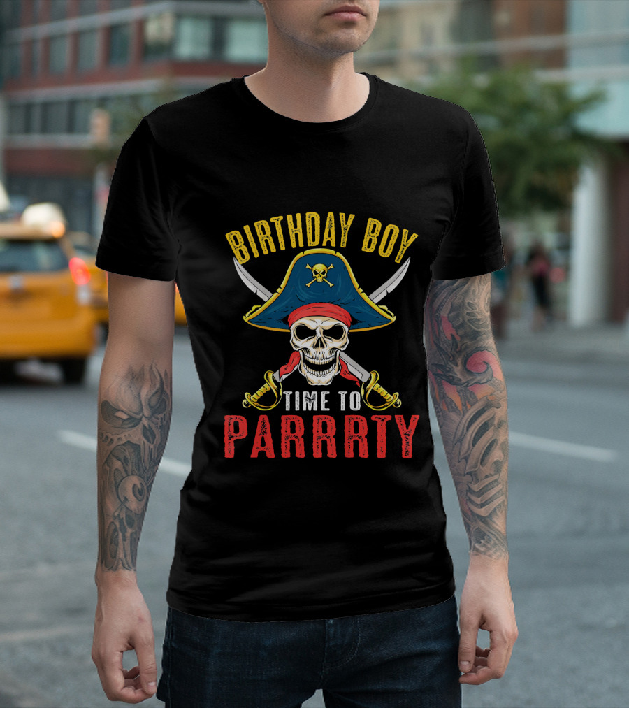 Birthday Boy Pirate Skull Time to Parrrty T-Shirt
