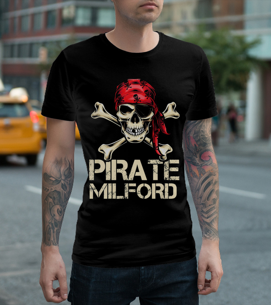 PIRATE MILFORD Skull Crossbones Red Bandana Custom Birthday T-Shirt
