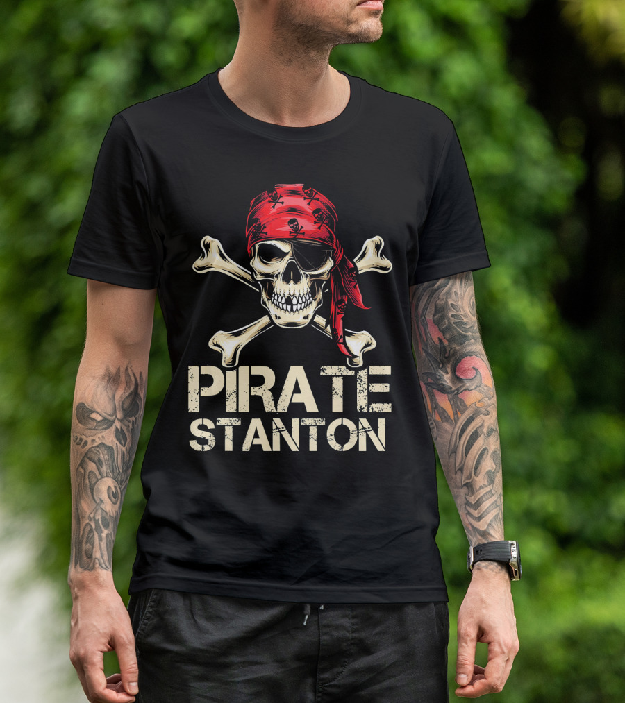 PIRATE STANTON Skull And Crossbones Red Bandana Birthday Personaliz T-Shirt