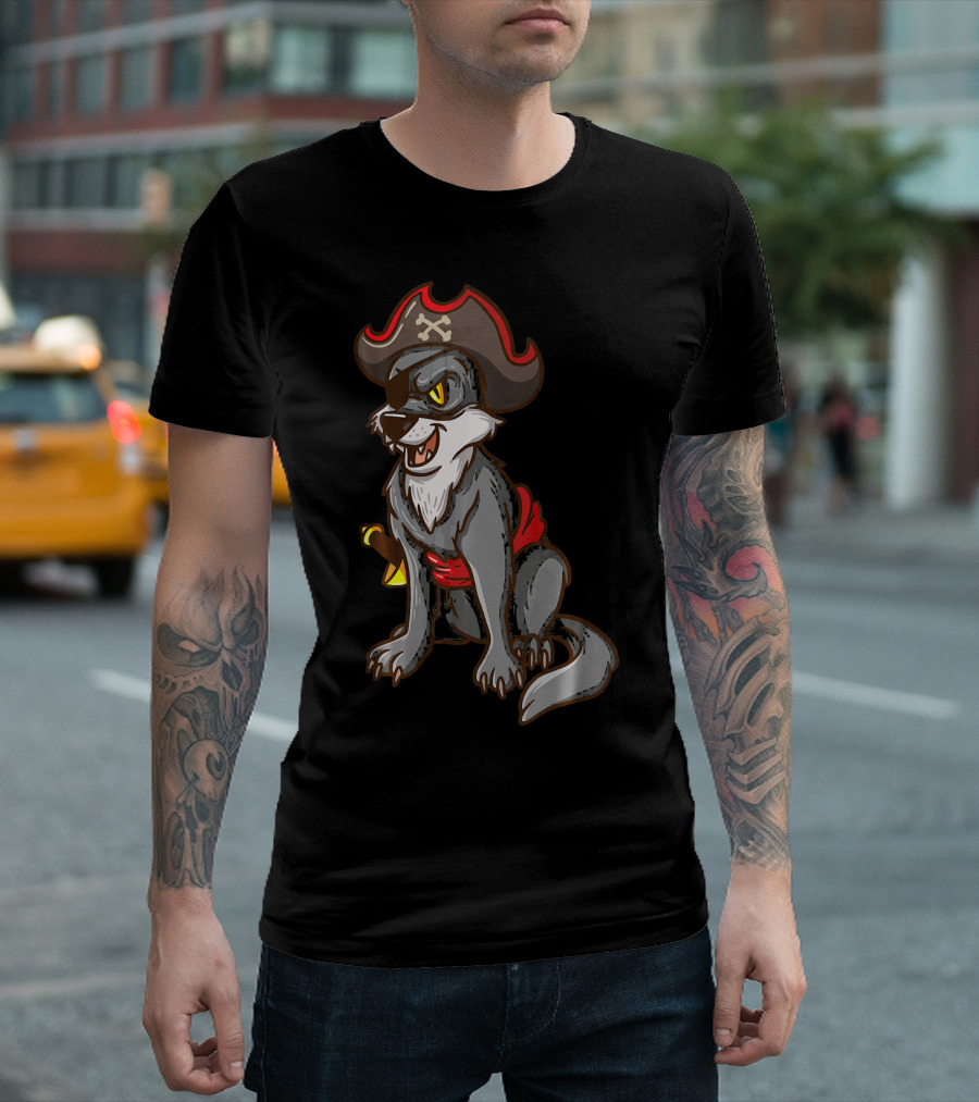Pirate Wolf Halloween Party Costume with Sword and Hat T-Shirt