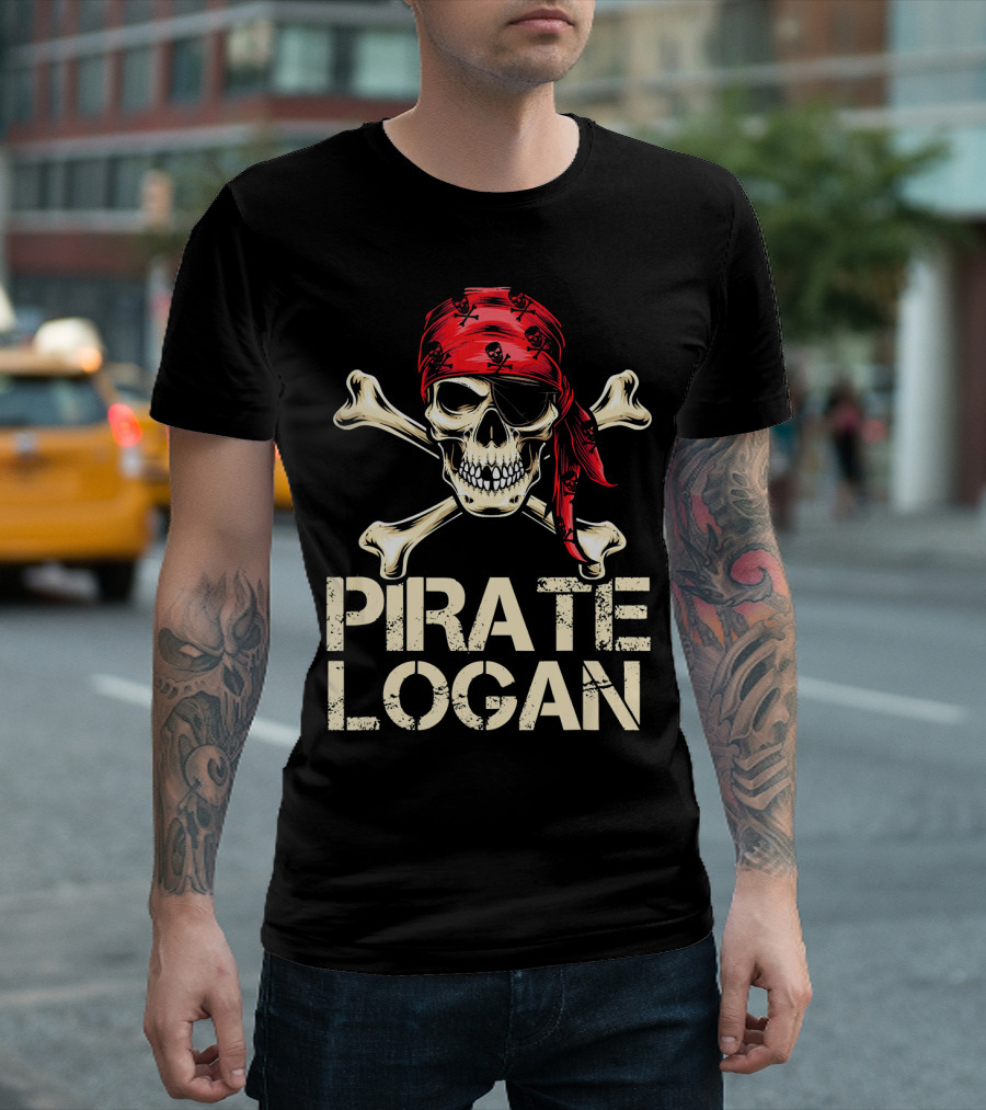 PIRATE LOGAN Skull and Crossbones Red Bandana Birthday T-Shirt