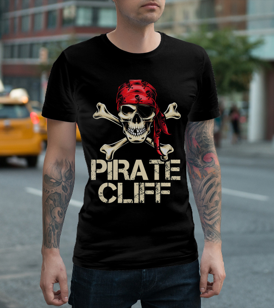 PIRATE CLIFF Skull and Crossbones Red Bandana T-Shirt
