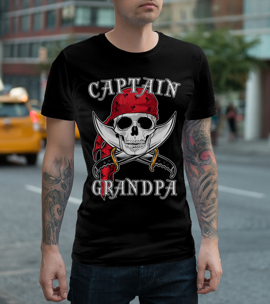 Captain Grandpa Skull Bandana Swords T-Shirt