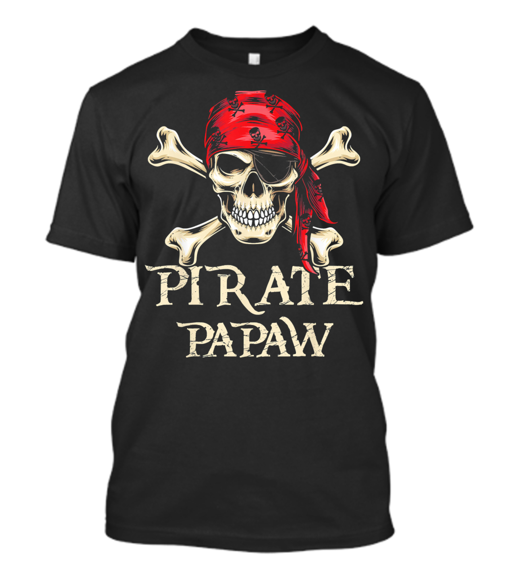 Pirate Papaw Skull Crossbones Red Bandana T-Shirt