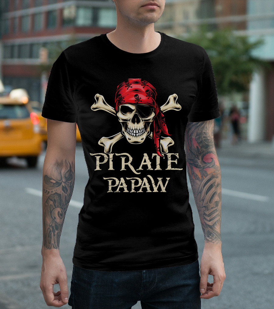 Pirate Papaw Skull Crossbones Red Bandana T-Shirt
