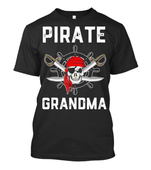 Pirate Grandma Skull With Red Bandana And Crossed Swords T-Shirt