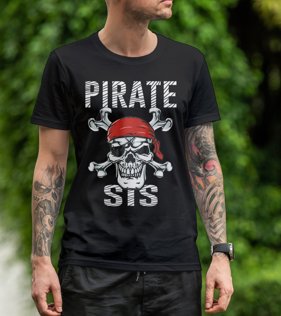 PIRATE SIS Skull Crossbones Red Bandana T-Shirt