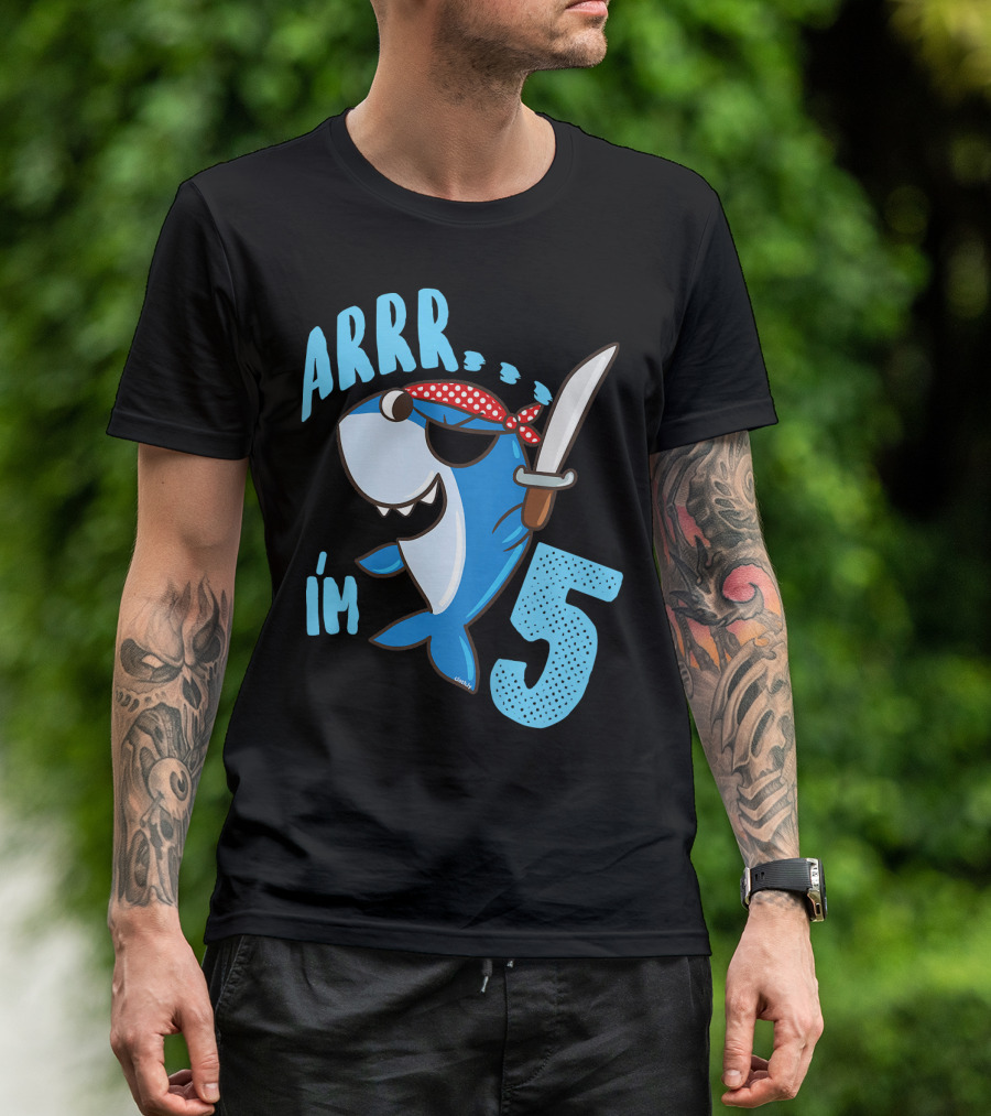 ARRR I'm 5 Boys Shark Pirate Birthday Idea T-Shirt