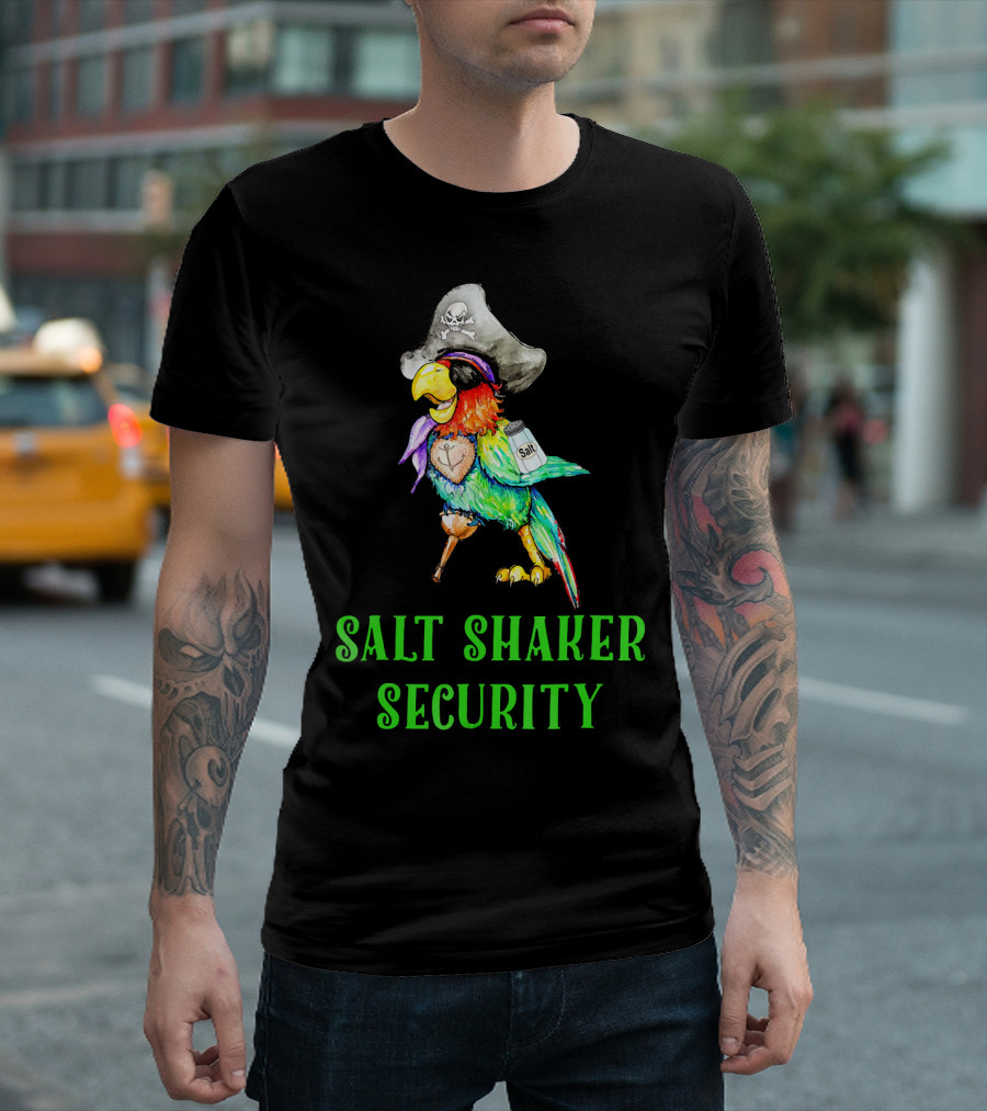 Salt Shaker Security Pirate Head Parrot With Eyepatch And Peg Leg T-Shirt