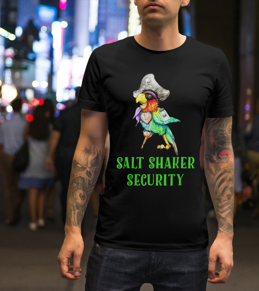 Salt Shaker Security Pirate Head Parrot With Eyepatch And Peg Leg T-Shirt