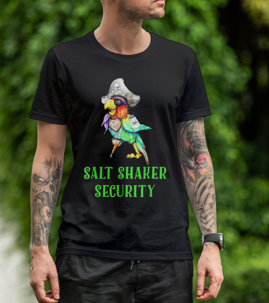 Salt Shaker Security Pirate Head Parrot With Eyepatch And Peg Leg T-Shirt
