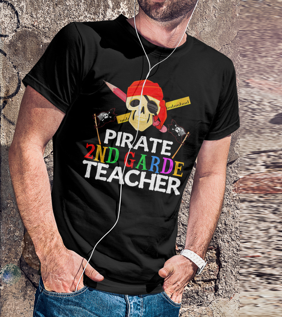 Pirate 2nd Grade Teacher Skull Ruler Swords Red Bandana T-Shirt