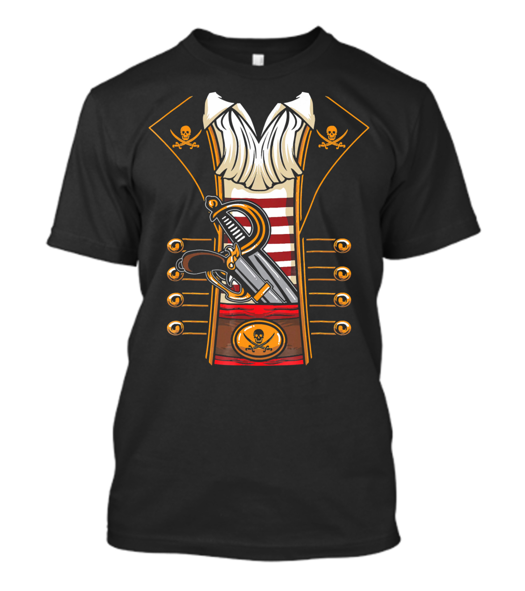 Pirate Buccaneer Halloween Costume With Sword And Pistol Elements T-Shirt