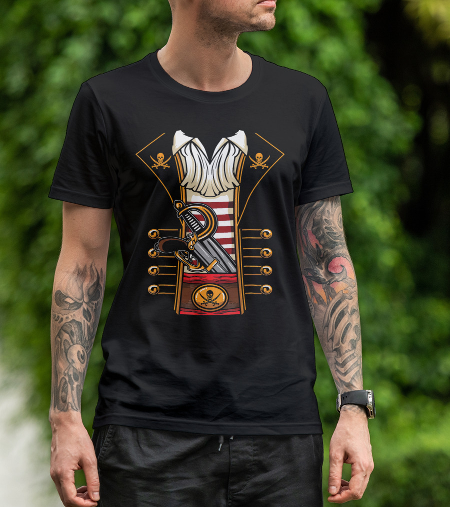Pirate Buccaneer Halloween Costume With Sword And Pistol Elements T-Shirt