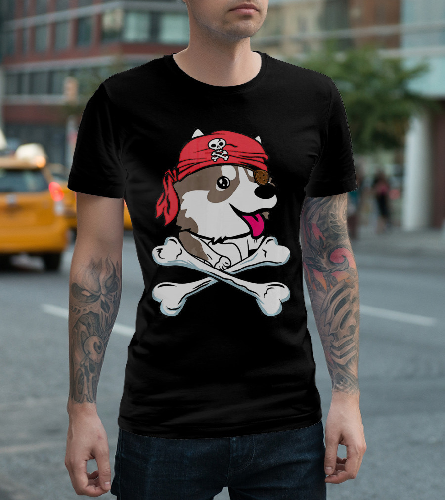 Husky Pirate Halloween Dog Crossbones Hat T-Shirt