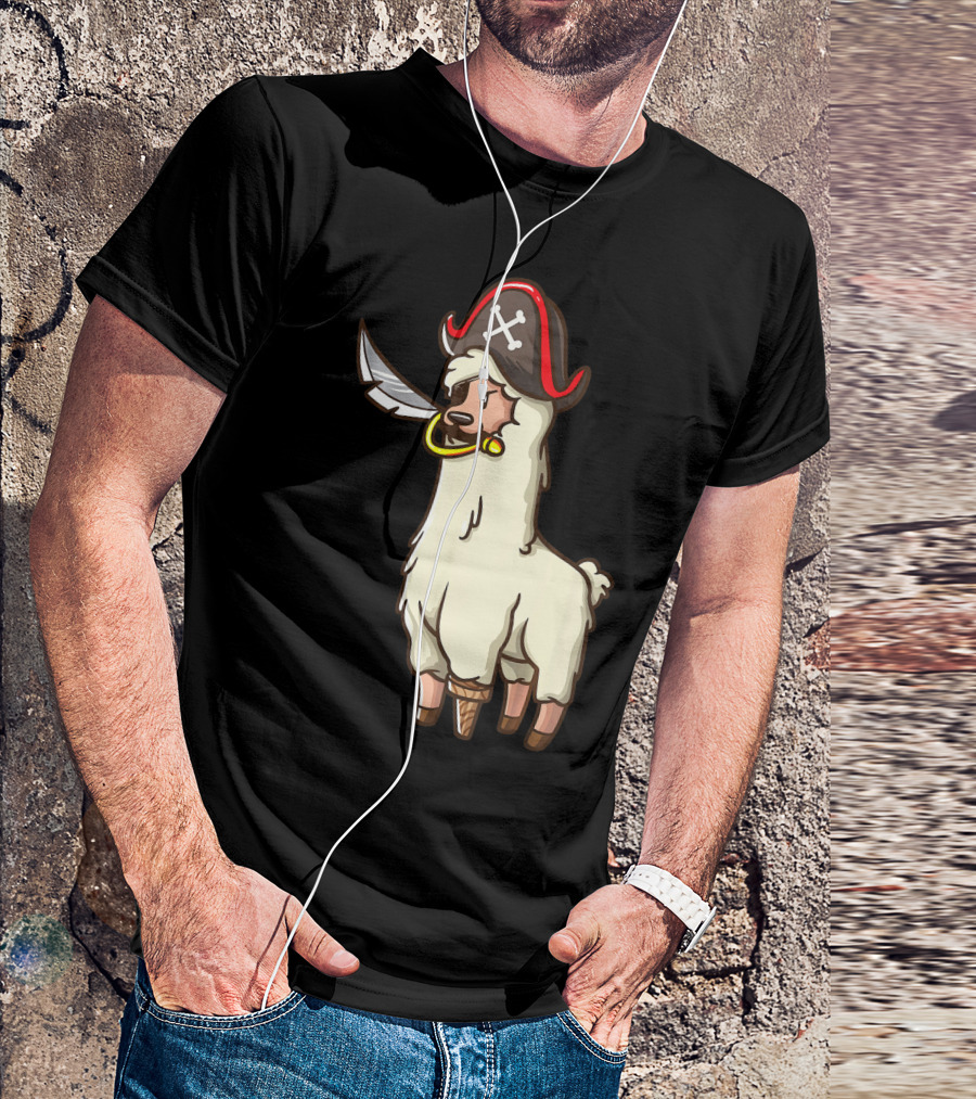 Pirate Llama With Hat And Sword Halloween Party T-Shirt