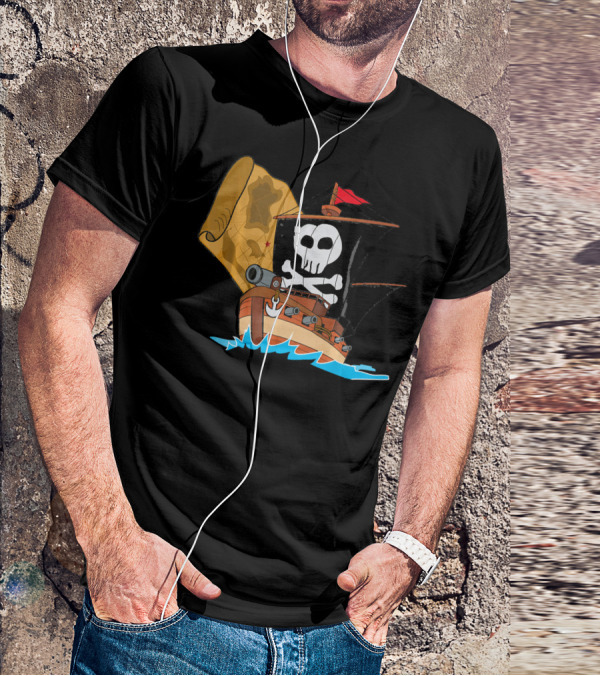 Pirate Ship With Jolly Roger And Treasure Map T-Shirt