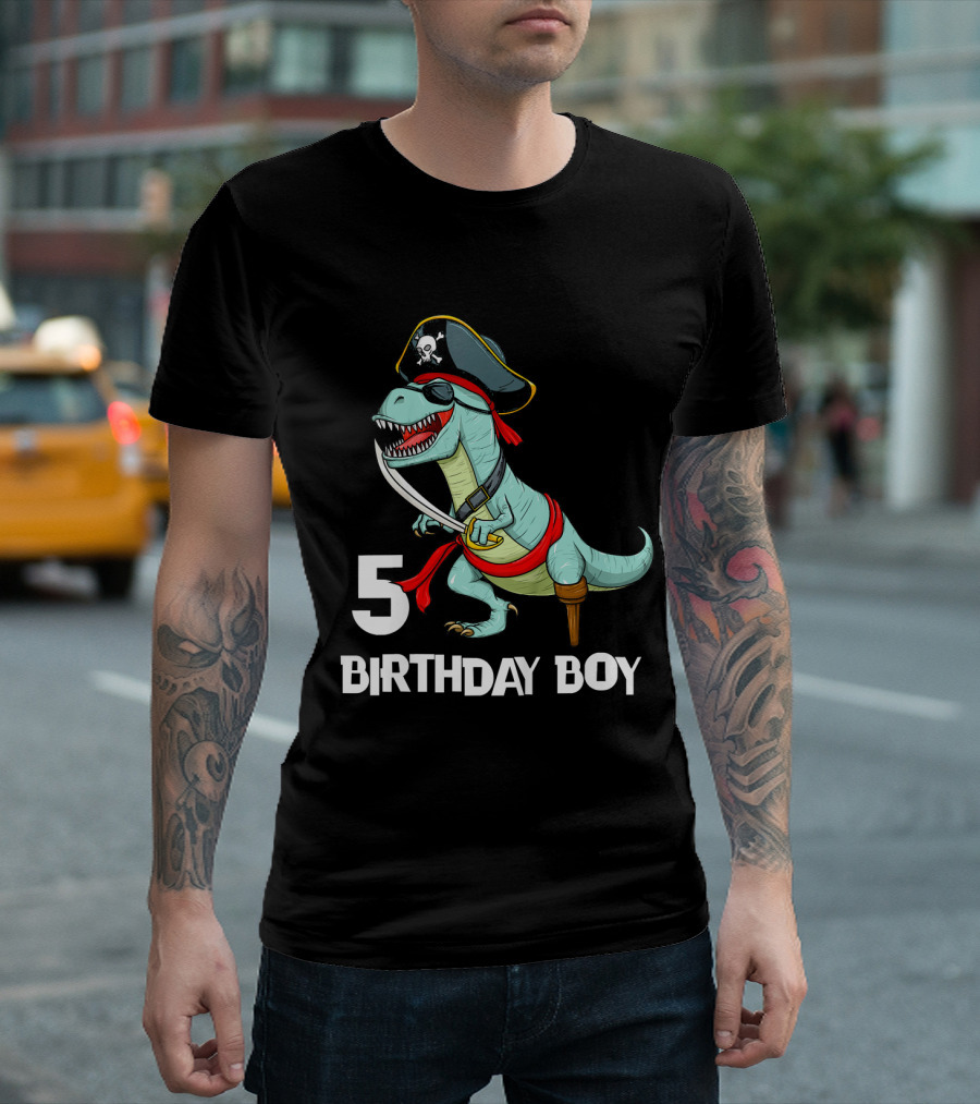 5 Birthday Boy Kids Pirate Dinosaur Rex Tyrannosaurus T-Shirt