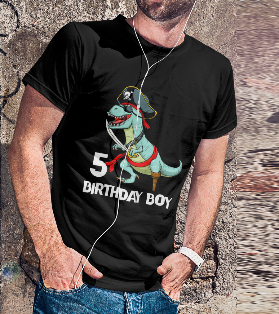 5 Birthday Boy Kids Pirate Dinosaur Rex Tyrannosaurus T-Shirt