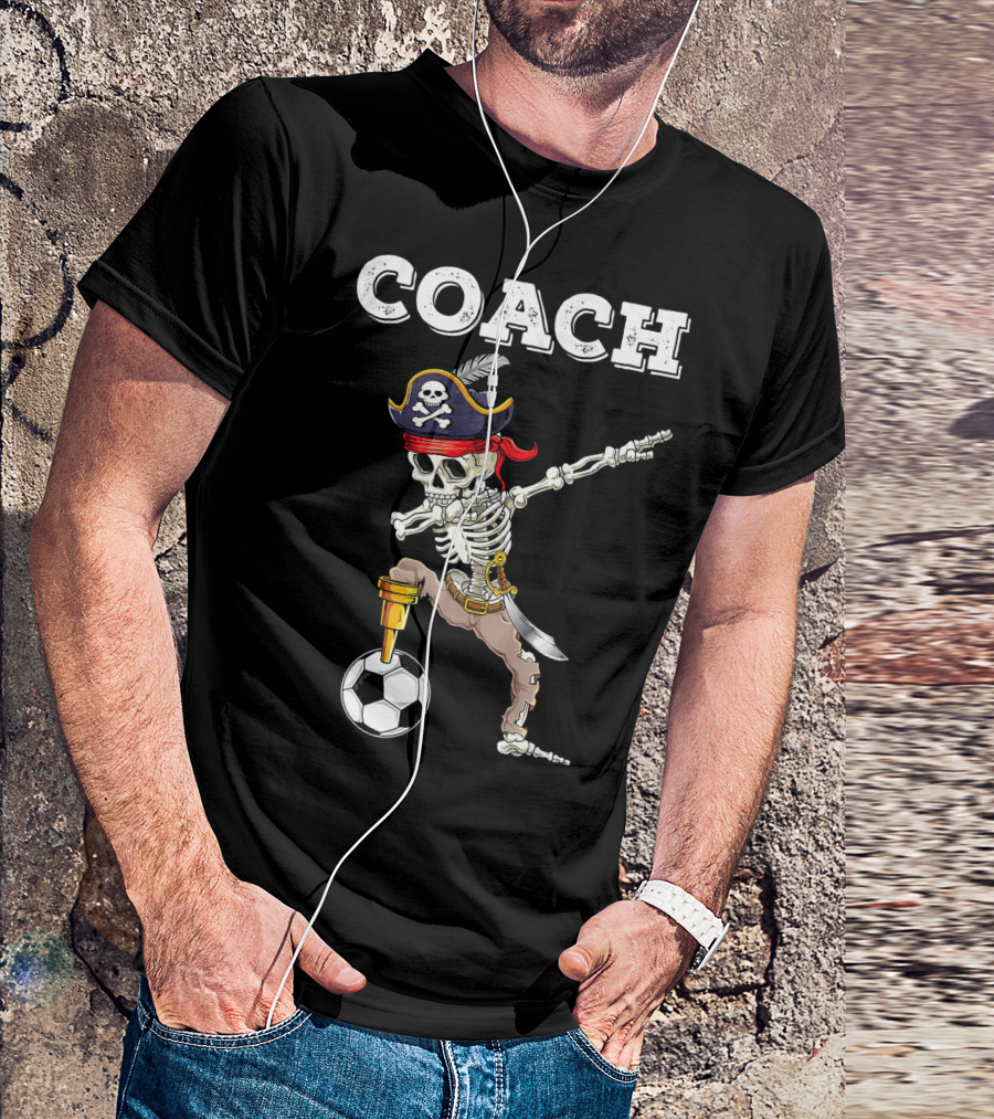 COACH Dabbing Skeleton Futbol Pirate Dab Soccer T-Shirt