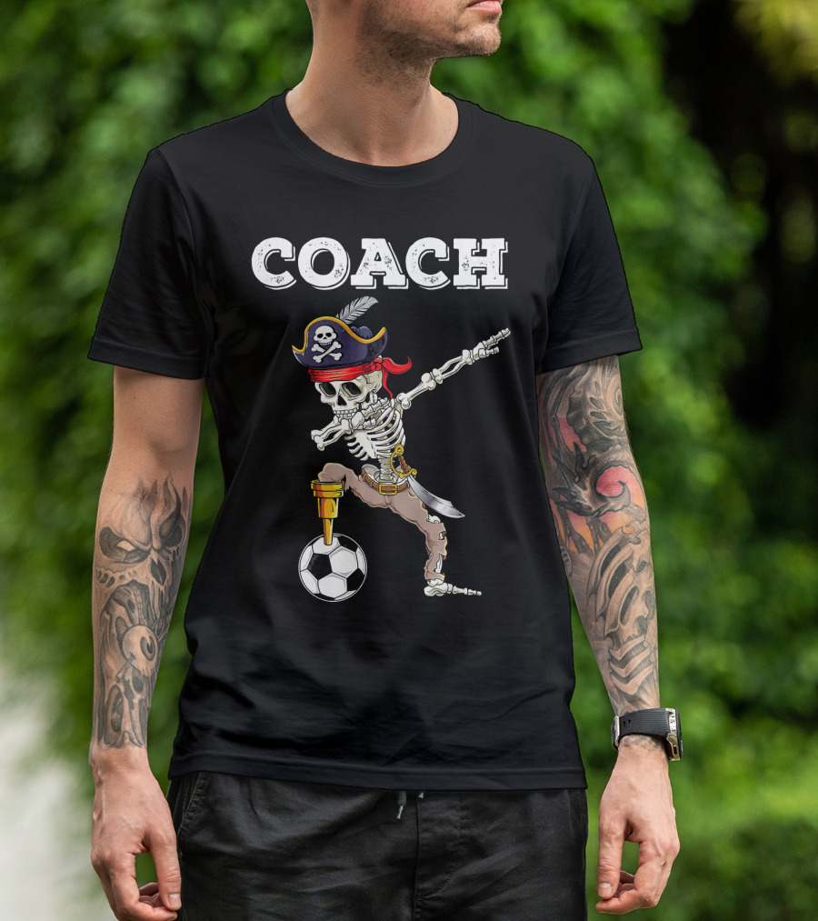 COACH Dabbing Skeleton Futbol Pirate Dab Soccer T-Shirt