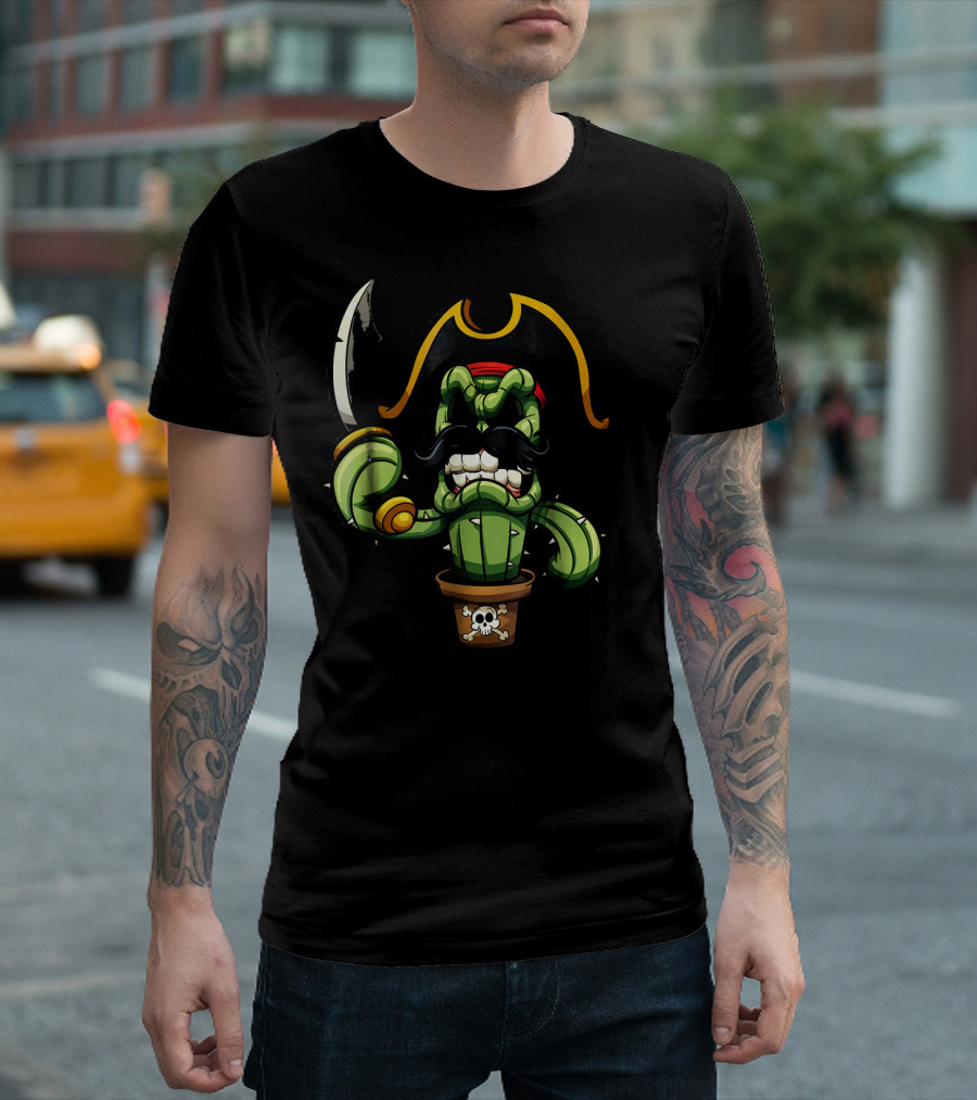 Pirate Cactus With Mustache And Sword T-Shirt
