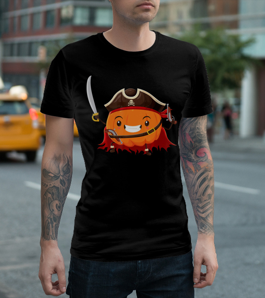 Pirate Pumpkin Halloween Costume Party With Sword And Pirate Hat T-Shirt