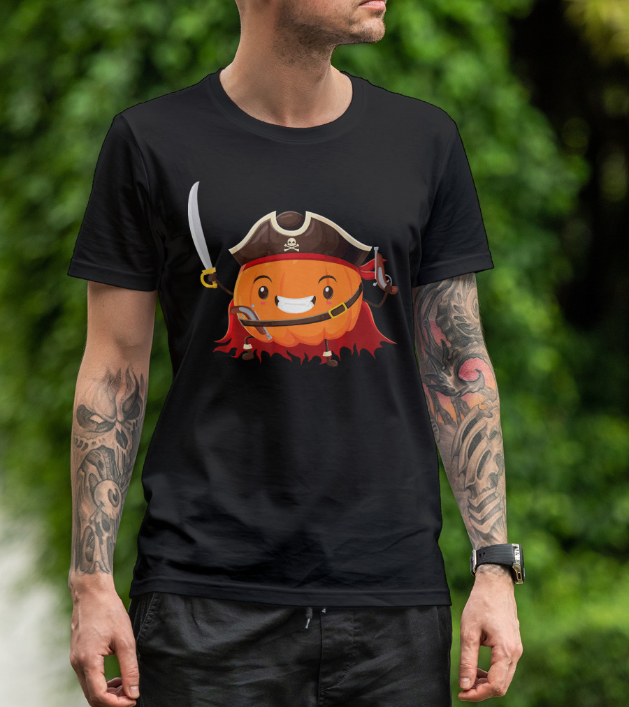 Pirate Pumpkin Halloween Costume Party With Sword And Pirate Hat T-Shirt
