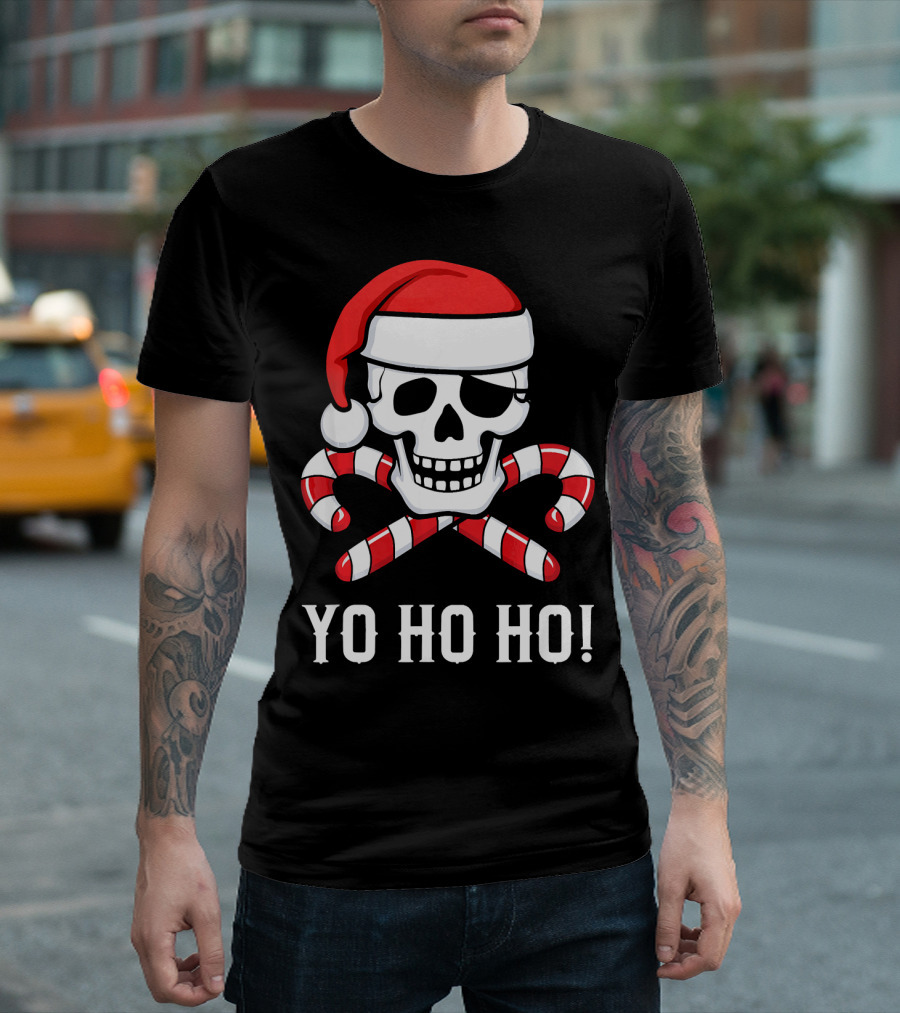 Yo Ho Ho Santa Pirate Skull Candy Canes T-Shirt