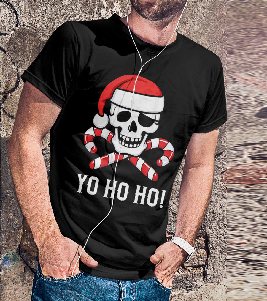 Yo Ho Ho Santa Pirate Skull Candy Canes T-Shirt