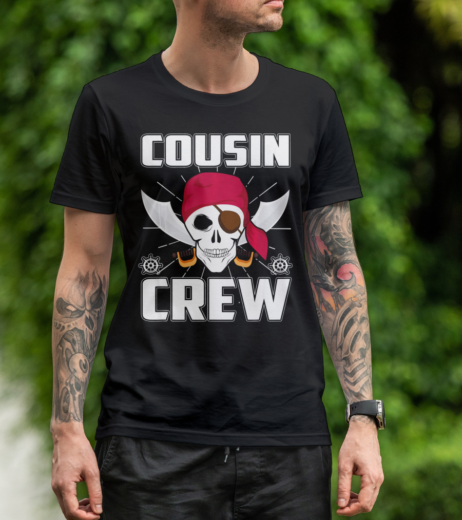 Cousin Crew Pirate Skull Bandana Eyepatch Swords Helmets T-Shirt