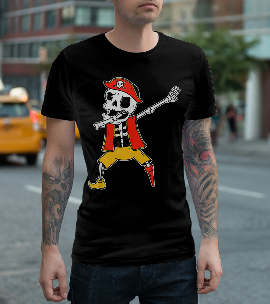 Dabbing Skeleton Pirate Skull and Crossbones Hat T-Shirt