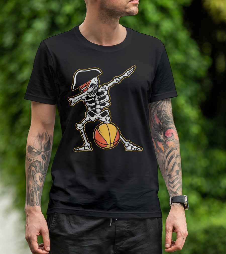 Skeleton Pirate Dabbing With Basketball Cool T-Shirt