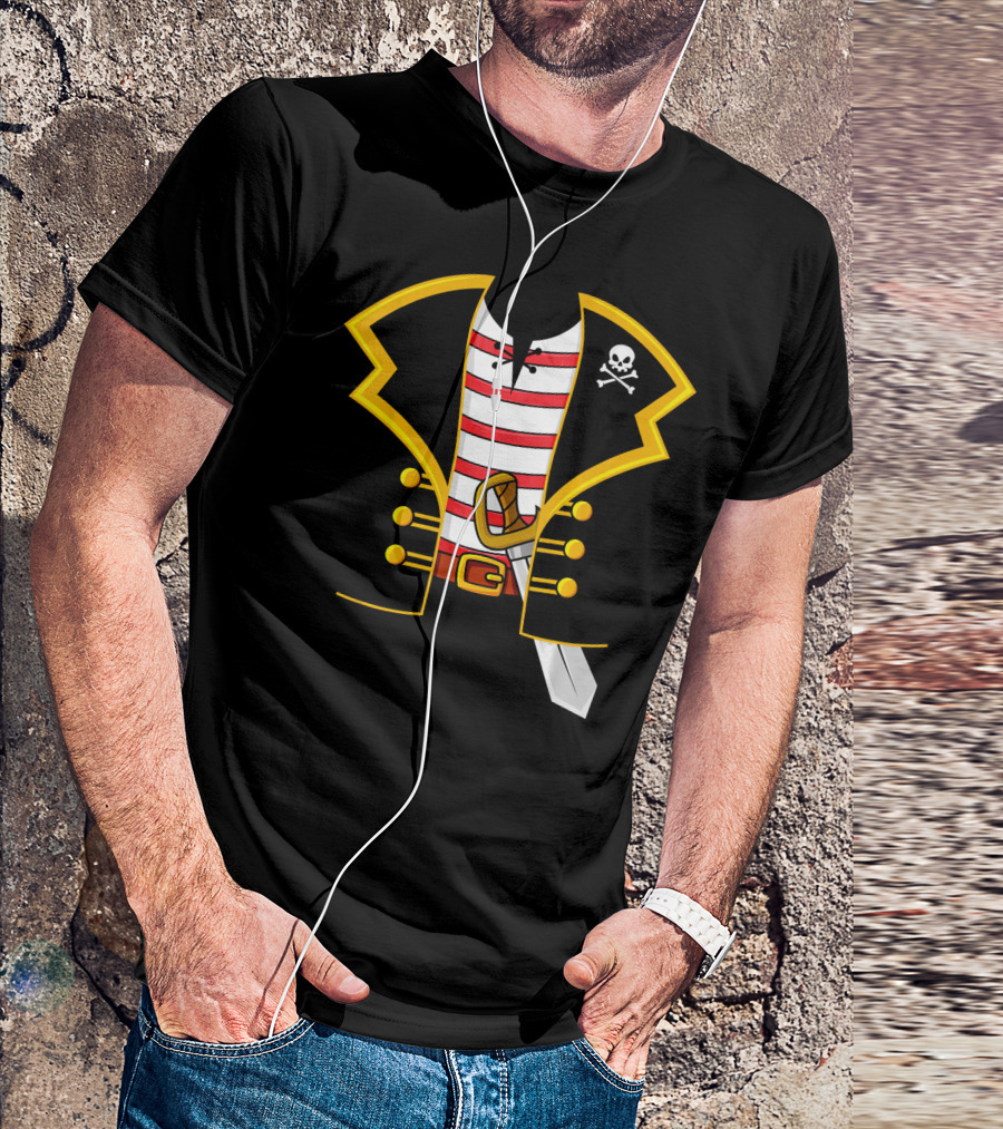 Pirate Costume Party Striped Shirt Skull Sword Jacket T-Shirt
