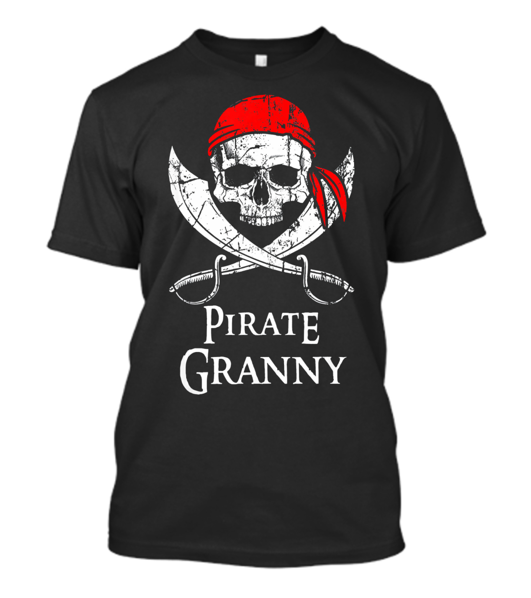 Pirate Granny Skull Red Bandana Crossed Swords T-Shirt