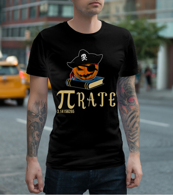 Pi Rate 3.14156265 Pirate Math Teacher Funny Pumpkin Halloween T-Shirt