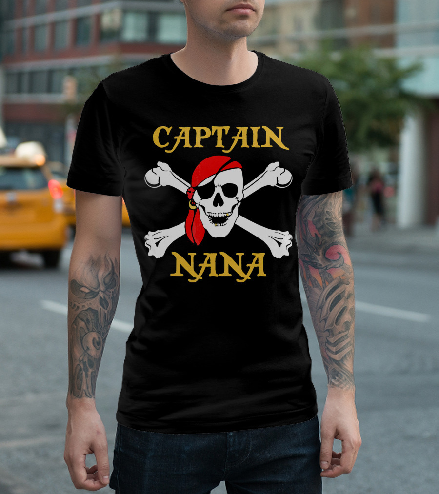 Captain Nana Pirate Skull With Red Bandana T-Shirt