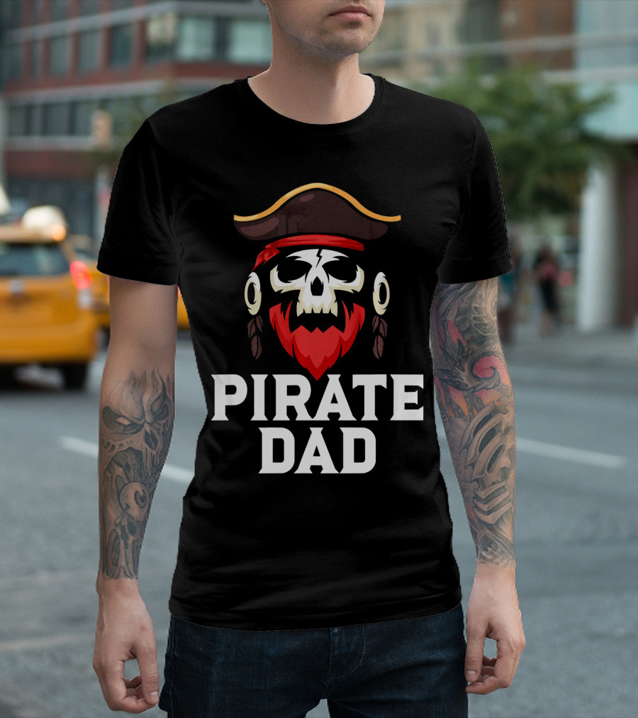 Pirate Dad Skull Captain Boating Red Beard Hat T-Shirt