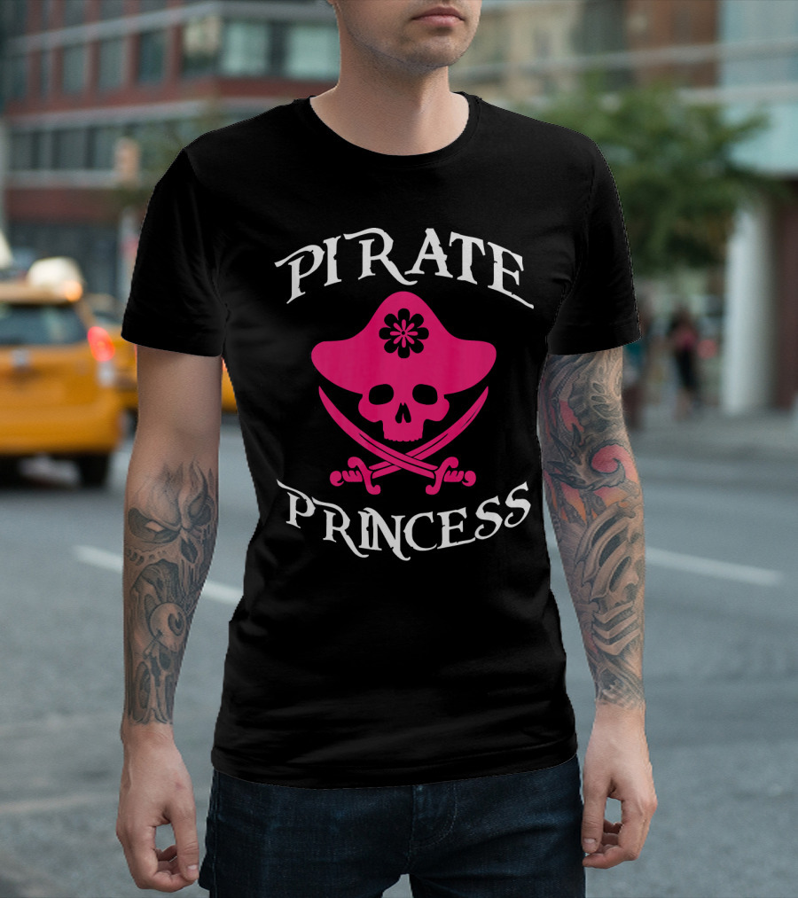 Pirate Princess Pink Skull and Crossed Swords T-Shirt
