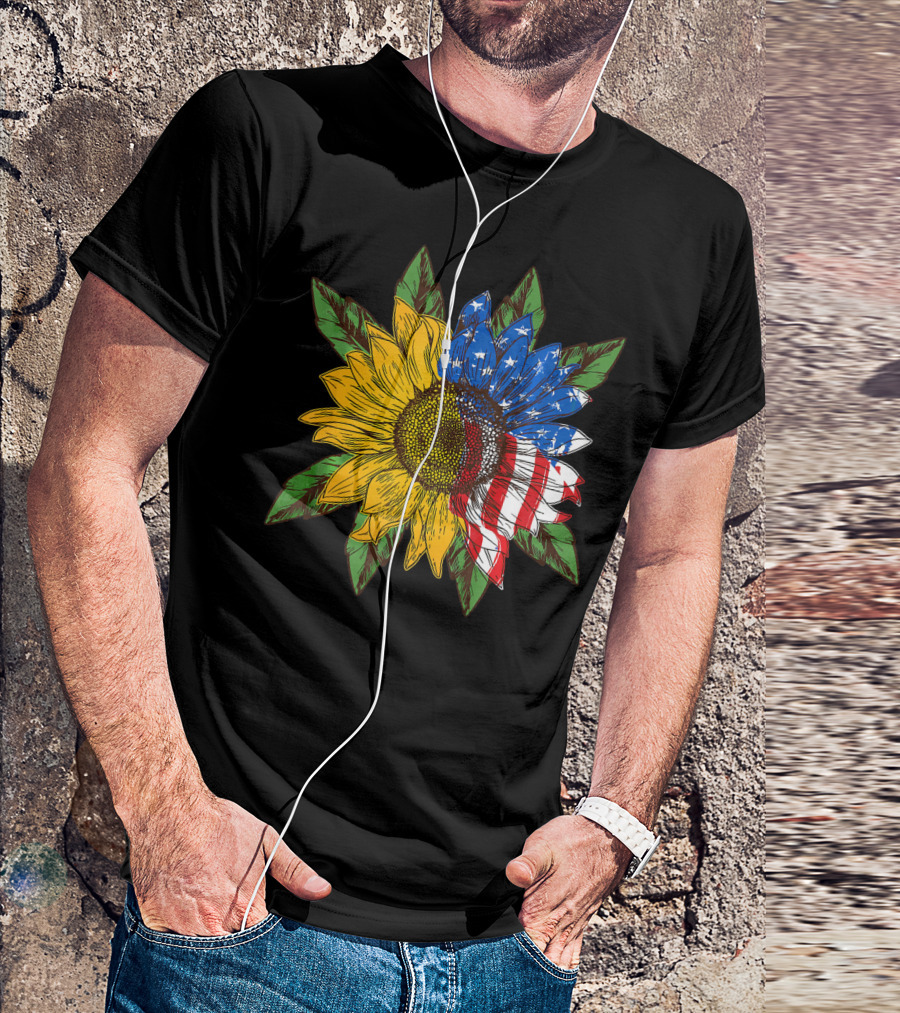 Hippie Peace American Flag Sunflower T-Shirt